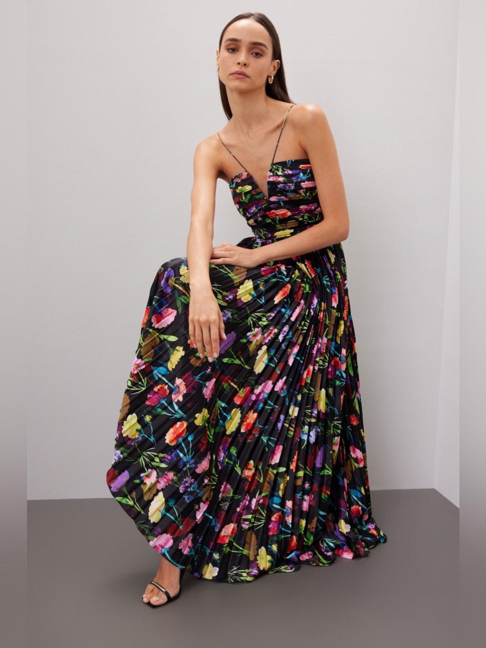 Aiifos Black Floral Maxi Dress with size 10